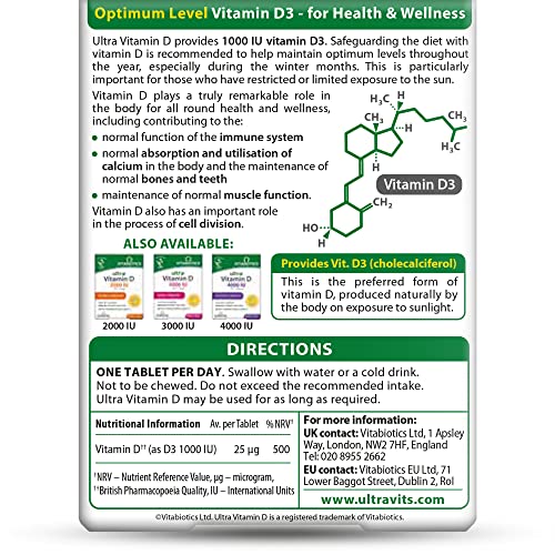 Vitabiotics Ultra Vitamin D Tablets 1000IU Optimum Level -96 count (Pack of 1) Vitabiotics UltraBuy Supplements Australia
