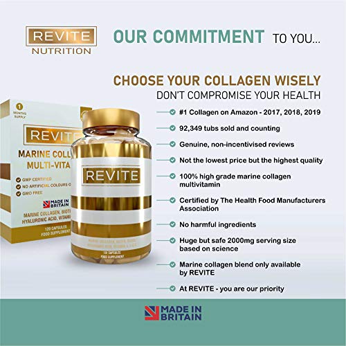 Marine Collagen Capsules 2000mg, Hyaluronic Acid, Silica, Biotin, Vitamin A, E & C Hair ReviteBuy Supplements Australia