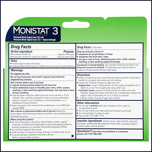 Monistat 3 Day Yeast Infection Treatment for Women, 3 Miconazole Pre-Filled Cream Applicators & External MonistatBuy Supplements Australia