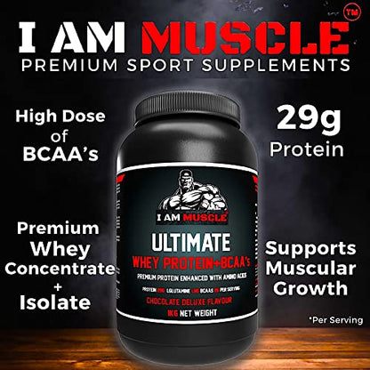 Ultimate Whey Protein + BCAA’s Powder, Premium High Protein Isolate, Enhance Lean Muscle Mass and Recovery, 1kg I AM MUSCLEBuy Supplements Australia