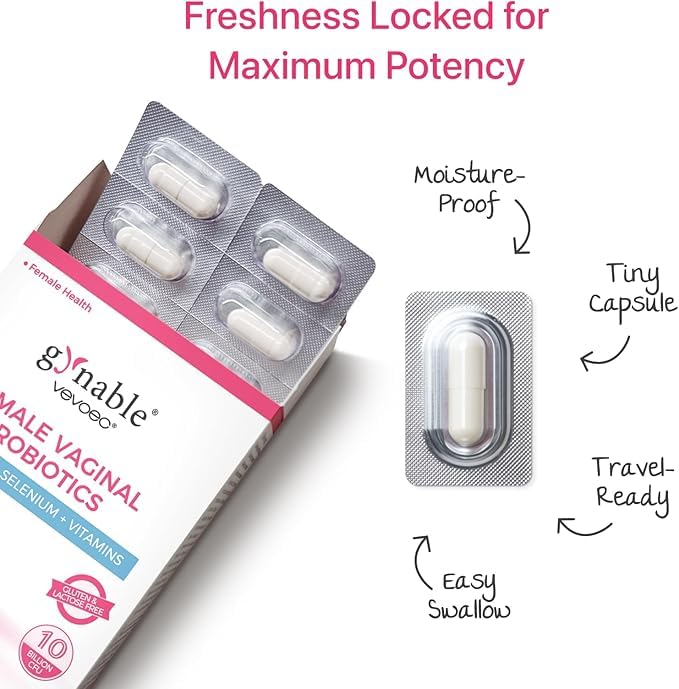 Gynable Vaginal Probiotics for Women Odor & Itch Support, Urinary | pH Balance, Female Probiotics 10 Billion CFU Lactobacillus Probiotics Blend,Selenium-Vitamin C/E/D3 Promote Immune Health,60 Count VevoecBuy Supplements Australia