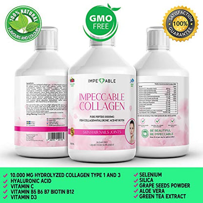 IMPECCABLE Collagen 10.000mg hydrolyzed Sugar Free Liquid Marine Collagen | Supplements for Women and Men ImpeccableBuy Supplements Australia