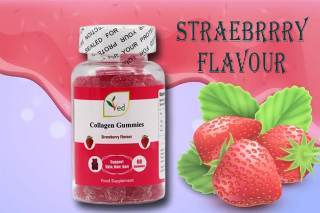 Ved Collagen Gummies; Chew Gummies Strawberry Flavour, Raw Unfiltered Collagen Gummies VedBuy Supplements Australia