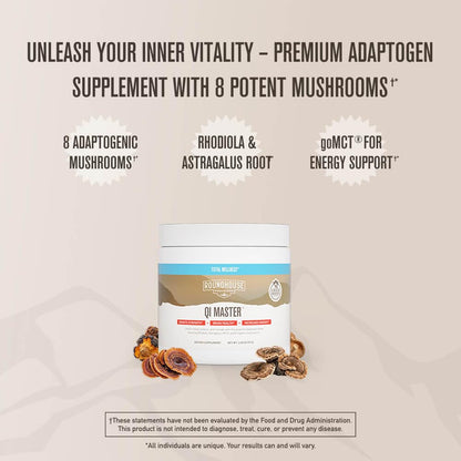 ROUNDHOUSE PROVISION Qi Master Adaptogen Blend, Earthy Mushroom Flavor with Astragalus Root, Rhodiolife Extract, MCT, 8 Organic Mushrooms (30 Scoops) by Chuck Norris ROUNDHOUSE PROVISIONBuy Supplements Australia