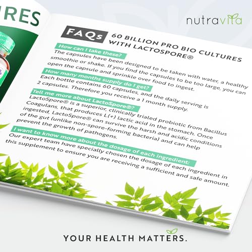 60 Billion CFU Probiotic Cultures - Scientifically Backed Lactospore® for Good Gut Flora NutravitaBuy Supplements Australia