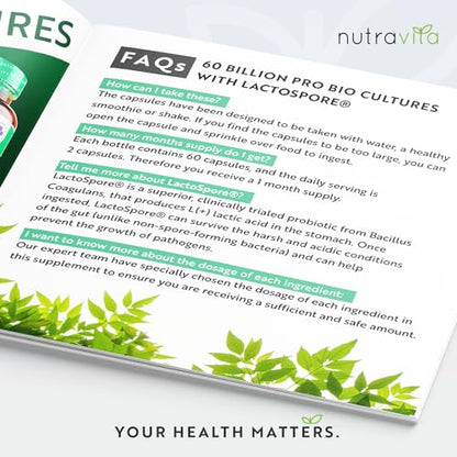 60 Billion CFU Probiotic Cultures - Scientifically Backed Lactospore® for Good Gut Flora NutravitaBuy Supplements Australia