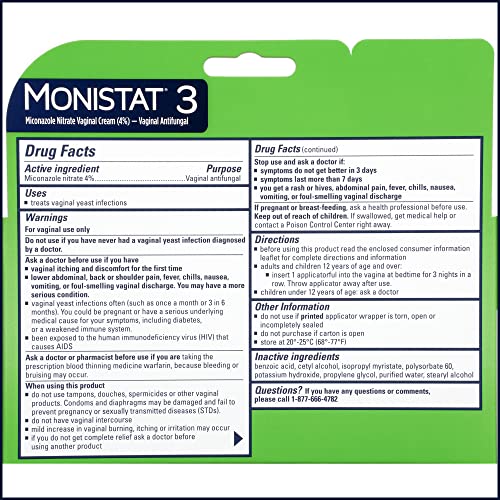 Monistat 3 Day Yeast Infection Treatment for Women, 3 Miconazole Pre-Filled Cream Applicators, 1 Pack MonistatBuy Supplements Australia