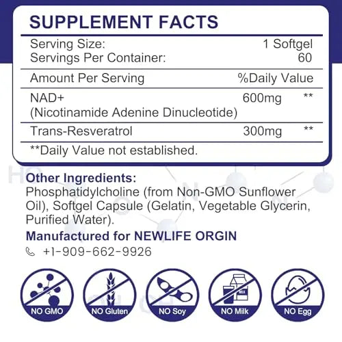 inGreens 900mg Liposomal NAD+ Supplement with 300mg Trans Resveratrol - Superior Absorption, Replaces NMN, Boost NAD+ for DNA Repair, Energy & Longevity, Aging Defense, 60 Softgels inGreensBuy Supplements Australia