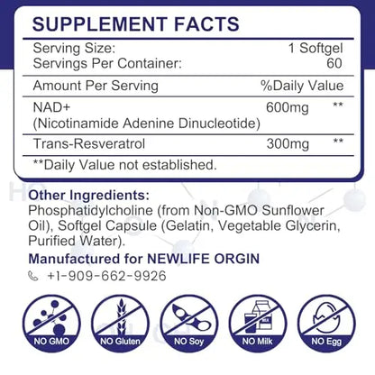 inGreens 900mg Liposomal NAD+ Supplement with 300mg Trans Resveratrol - Superior Absorption, Replaces NMN, Boost NAD+ for DNA Repair, Energy & Longevity, Aging Defense, 60 Softgels inGreensBuy Supplements Australia