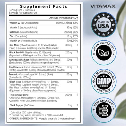 Sea Moss 3000mg Maca 1000mg Black Seed Oil 2000mg Ashwagandha 1000mg Bladderw VitamaxBuy Supplements Australia