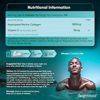 Hydrolysed Marine Collagen Tablets 1800mg - Collagen Supplements for Skin, Hair, and Slumber- for Men & Women WeightWorldBuy Supplements Australia