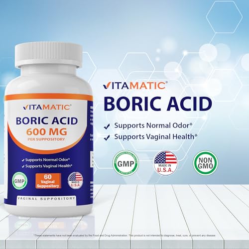 Vitamatic Boric Acid Vaginal Suppositories 600 mg USP Grade Boric Acid in Vegetarian Capsule Shell - 60 Count VitamaticBuy Supplements Australia