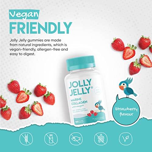 Marine Collagen Gummies by Jolly Jelly® - Wild-Caught Marine Collagen Tapioca Gummies - Type 1 Hydrolysed Collagen - Strawberry Flavour - 60 Gummies. JOLLY JELLYBuy Supplements Australia