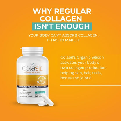 Colasil Collagen Booster Capsules – Organic Silica (OSA) + Hydrolyzed Collagen Generator for Hair, Skin, Nails, Bones & Joints – High Absorption, Non-GMO, Allergen-Free, 120 Capsules (60-Day Supply) ColasilBuy Supplements Australia