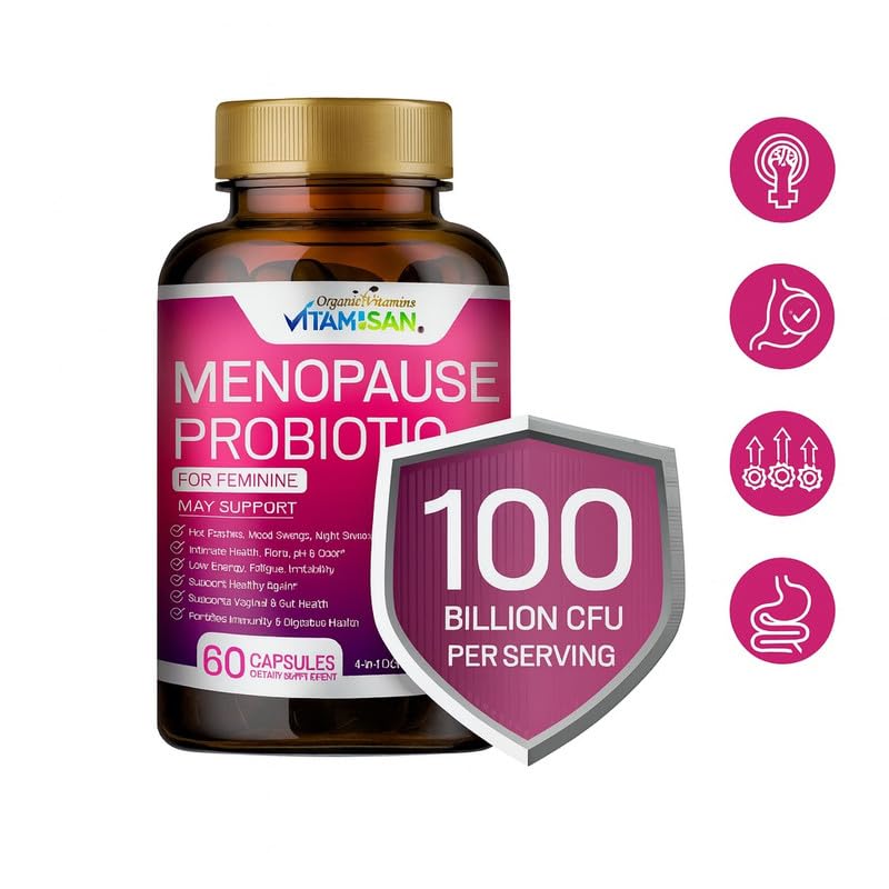 Menopause Support for Women – Hormone-Free Prebiotics & Probiotics 100 Billion CFU with Black Cohosh & Ashwagandha | Feminine Care, pH Balance, Vaginal Health, Hot Flashes, Night Sweats & Mood Swings VITAMISANBuy Supplements Australia