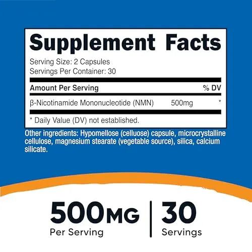 Nutricost NMN (Nicotinamide Mononucleotide) 500mg, 60 Capsules - Vegetarian Friendly, 30 Servings, Gluten Free, GMO Free NutricostBuy Supplements Australia