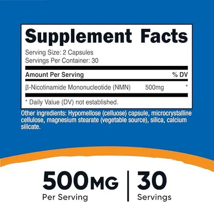 Nutricost NMN (Nicotinamide Mononucleotide) 500mg, 60 Capsules - Vegetarian Friendly, 30 Servings, Gluten Free, GMO Free NutricostBuy Supplements Australia