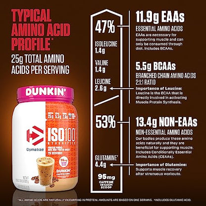 Dymatize ISO100 Hydrolyzed 100% Whey Isolate Protein Powder in Dunkin' Cappuccino DymatizeBuy Supplements Australia