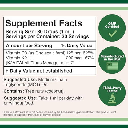 Vitamin D3 K2 5,000 IU Liquid Drops (5,000 IU of D3 and 200mcg of 99.9% All-Trans Double Wood SupplementsBuy Supplements Australia