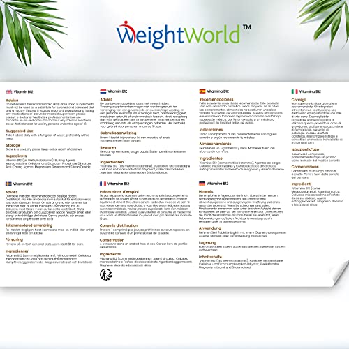 Vitamin B12 Tablets High Strength – 1000mcg Vegan B12 Supplement – 450 Pure Methylcob WeightWorldBuy Supplements Australia