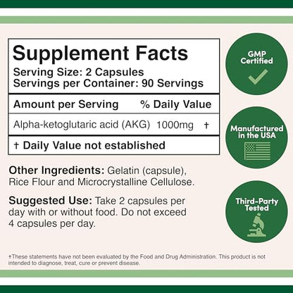 AKG Supplement (Alpha Ketoglutaric Acid) 1,000mg Per Serving (180 Capsules) Different Double Wood SupplementsBuy Supplements Australia