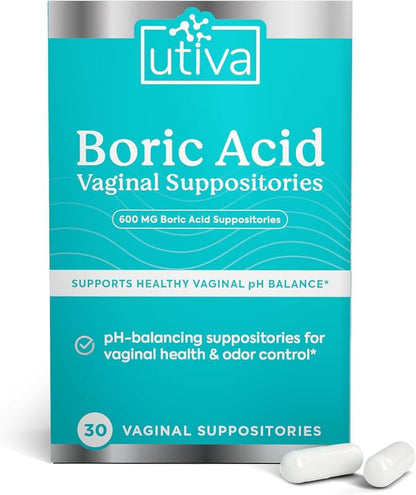 Szio+ Utiva Boric Acid Suppositories for Women - pH Balance - Feminine Care - 600mg Boric Acid to Lower pH and Support Vaginal Health, BV Treatment for Women, 30 Vaginal Suppositories Szio+Buy Supplements Australia