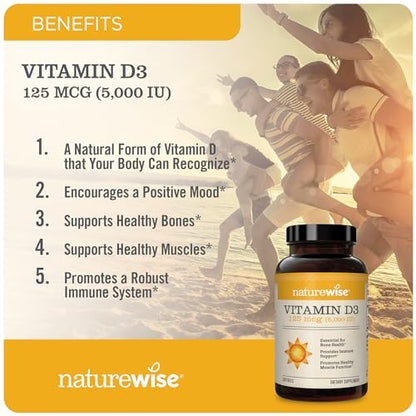 NatureWise Vitamin D3 5000iu (125 mcg) Healthy Muscle Function, and Immune Support NatureWiseBuy Supplements Australia