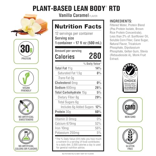 Lean Body Ready-to-Drink, Plant-Based Vegan Vanilla Caramel Protein Shake, 30g Protein LabradaBuy Supplements Australia