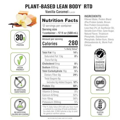 Lean Body Ready-to-Drink, Plant-Based Vegan Vanilla Caramel Protein Shake, 30g Protein LabradaBuy Supplements Australia