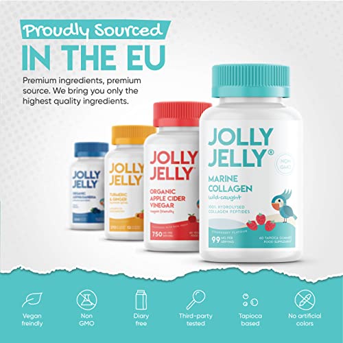 Marine Collagen Gummies by Jolly Jelly® - Wild-Caught Marine Collagen Tapioca Gummies - Type 1 Hydrolysed Collagen - Strawberry Flavour - 60 Gummies. JOLLY JELLYBuy Supplements Australia