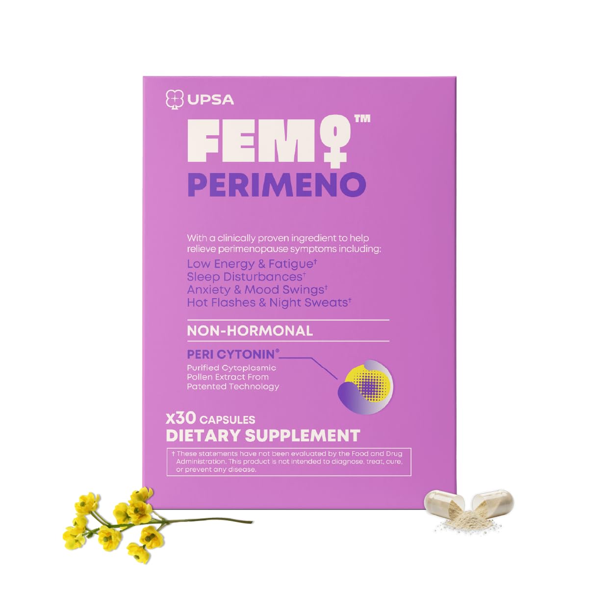 Upsa FEM Perimeno Perimenopause Supplements for Women - Non-Hormonal Pre-Menopause Support for Hot Flashes, Night Sweats, Mood, Sleep & Low Energy - 30 Capsules UpsaBuy Supplements Australia