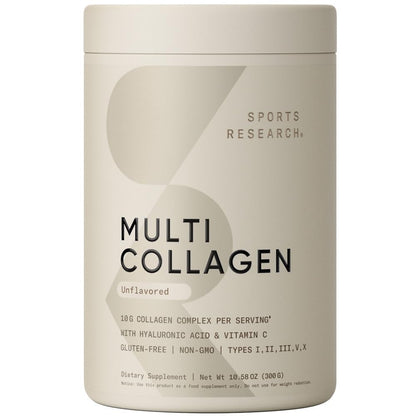 Sports Research Multi Collagen Protein Powder (Type I, II, III, V, X) with Hyaluronic Acid + Vitamin C | 5 Types of Food Based Collagen
