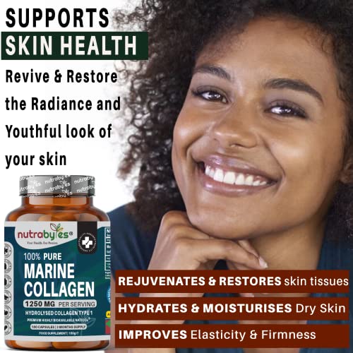 High Strength Marine Collagen Capsules - 1250mg Hydrolysed Collagen Supplement NUTRABYTESBuy Supplements Australia