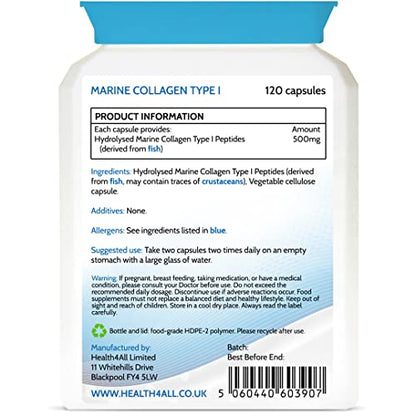 Health4All Marine Collagen Peptides Type I 120 Capsules (V) 2000mg Daily Dose Super Absorbable Health4AllBuy Supplements Australia