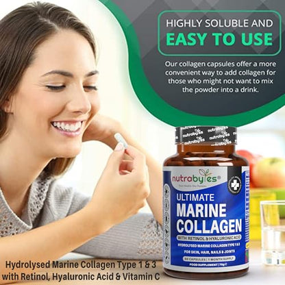 High Strength Marine Collagen with Hyaluronic Acid, Retinol and Vitamin C NUTRABYTESBuy Supplements Australia