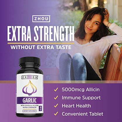 Zhou Nutrition Garlic Supplement With Allicin, Extra Strength 5000mcg Allicin Per Serving Zhou NutritionBuy Supplements Australia