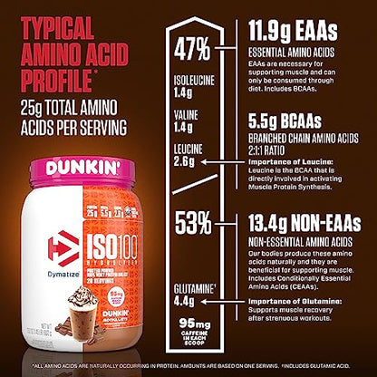 Dymatize ISO100 Hydrolyzed Protein Powder in Dunkin' Mocha Latte Flavor, 100% Whey DymatizeBuy Supplements Australia