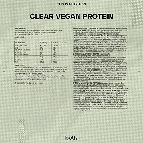 Bulk Clear Vegan Protein, Protein Powder Shake, Tropical, 300 g BulkBuy Supplements Australia
