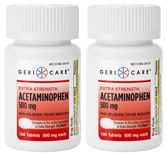 GeriCare Extra Strength Acetaminophen Pain Relief Fever Reducer Tablets, Strength 500mg Tablet | Joint, Muscle, Arthritis, Back Pain, Body Pain Relief, 100 Count (Pack of 2) GeriCareBuy Supplements Australia