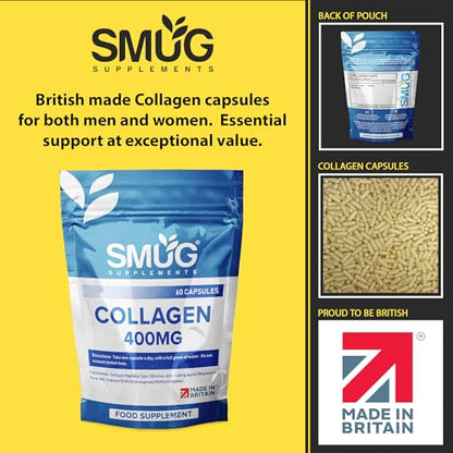 SMUG Supplements Collagen Capsules - 60 High Strength 400mg Pills - Promotes Healthy Skin SMUG SupplementsBuy Supplements Australia