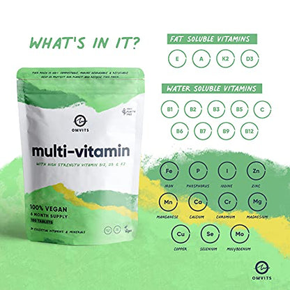 Vegan Multivitamins & Minerals - With High Strength Vitamin B12, D3, K2 & Iron OmvitsBuy Supplements Australia