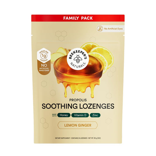Beekeeper's Naturals Soothing Honey Ginger Lemon Cough Drops - Immune Support with Vitamin D, Zinc and Propolis Throat Soothing Lozenges, 24 Ct Beekeeper's Naturals buy supplements Au