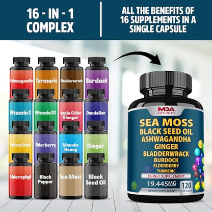 Sea Moss Black Seed Oil Ashwagandha Ginger - Multimineral Sea Moss Capsules MDA SupplementsBuy Supplements Australia