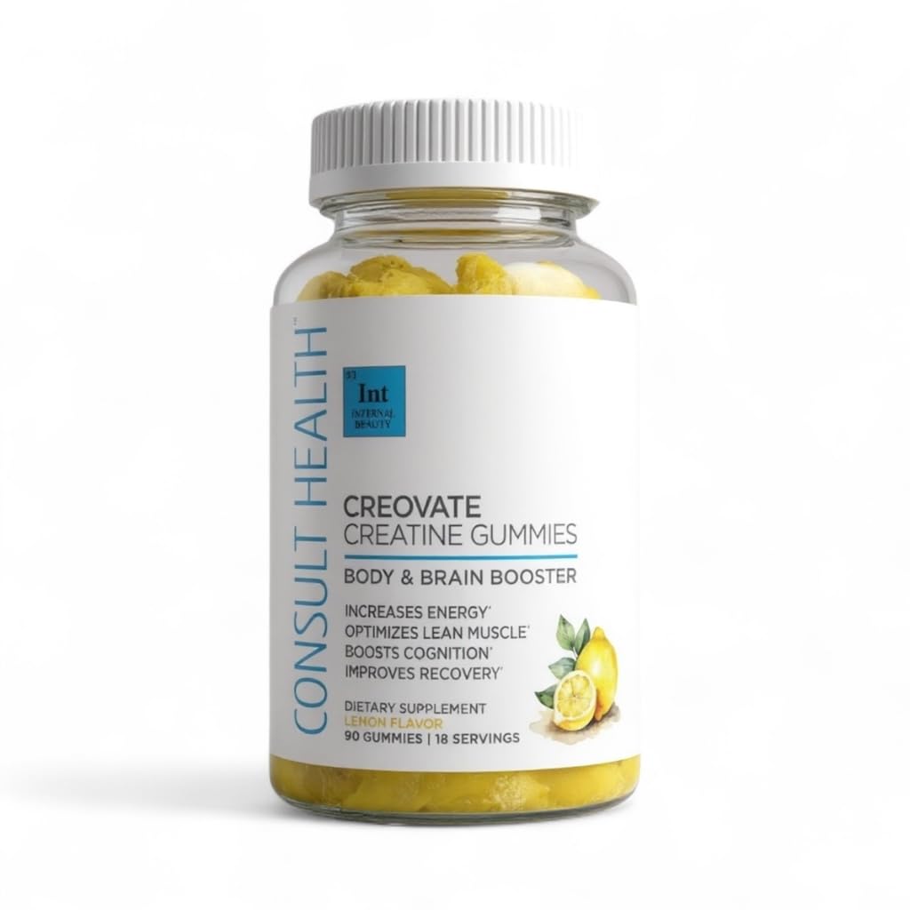 Consult Health CREOVATE CREATINE MONOHYDRATE Gummies 5g Dose for Men & Women to Support Muscle, Strength, Recovery, Cognitive Health & Memory, Zero Sugar, Gluten Free, Natural Lemon, 90 Count Consult HealthBuy Supplements Australia