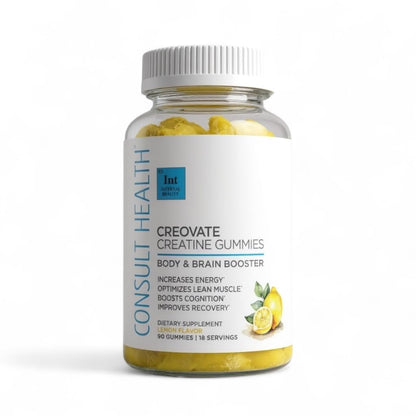 Consult Health CREOVATE CREATINE MONOHYDRATE Gummies 5g Dose for Men & Women to Support Muscle, Strength, Recovery, Cognitive Health & Memory, Zero Sugar, Gluten Free, Natural Lemon, 90 Count Consult HealthBuy Supplements Australia