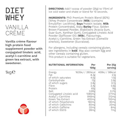 PhD Nutrition Diet Whey High Protein Lean Matrix, Vanilla Crème Diet Whey Protein Powder PhDBuy Supplements Australia
