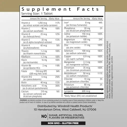 Windmill Natural Vitamins Men’s Multi 50+, with Vitamin D3, Mens Multivitamins for Daily Nutritional Support, Multivitamin for Men, 180 Tablet, 180 Day Supply Windmill