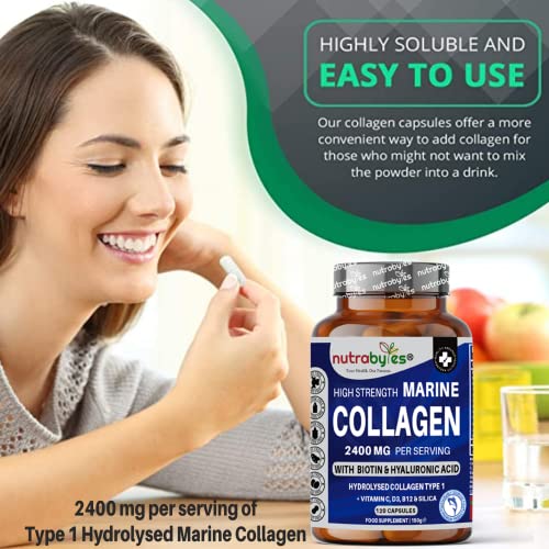 High Strength Marine Collagen 2400mg with Hyaluronic Acid 100mg, Biotin, Vitamin C, D3, B12 and Silica NUTRABYTESBuy Supplements Australia