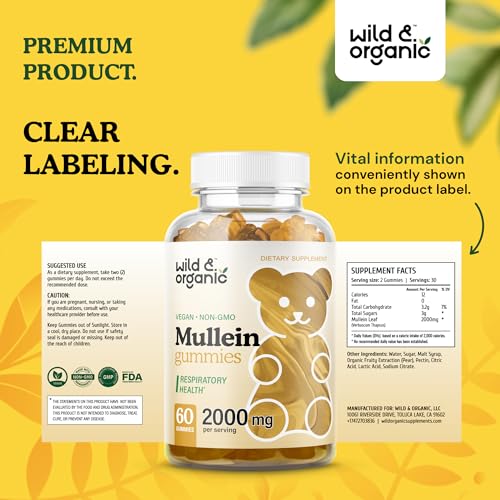 Wild & Organic Mullein Gummies - Daily Dietary Supplement for Respiratory, Digestive Wild & OrganicBuy Supplements Australia