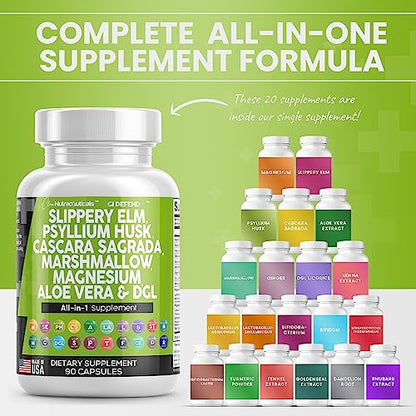 Slippery Elm 5000mg Psyllium Husk 2000mg Pre Probiotic Digestive Gut